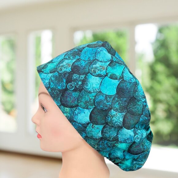 PREMIUM ~Mermaid/ Salamandra EURStyle Scrub Cap, Unisex RN, MD, CNA, Tech, Gift - Picture 1 of 5